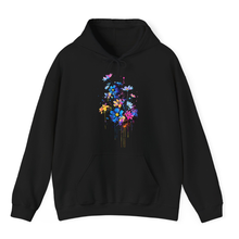 Load image into Gallery viewer, Black Hoodie Printed Dripping Flowers