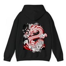Load image into Gallery viewer, Black Hoodie Printed White Dragon