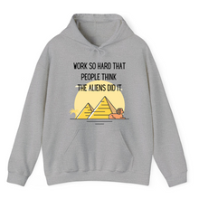 Load image into Gallery viewer, Heather Grey Hoodie Work So Hard Aliens