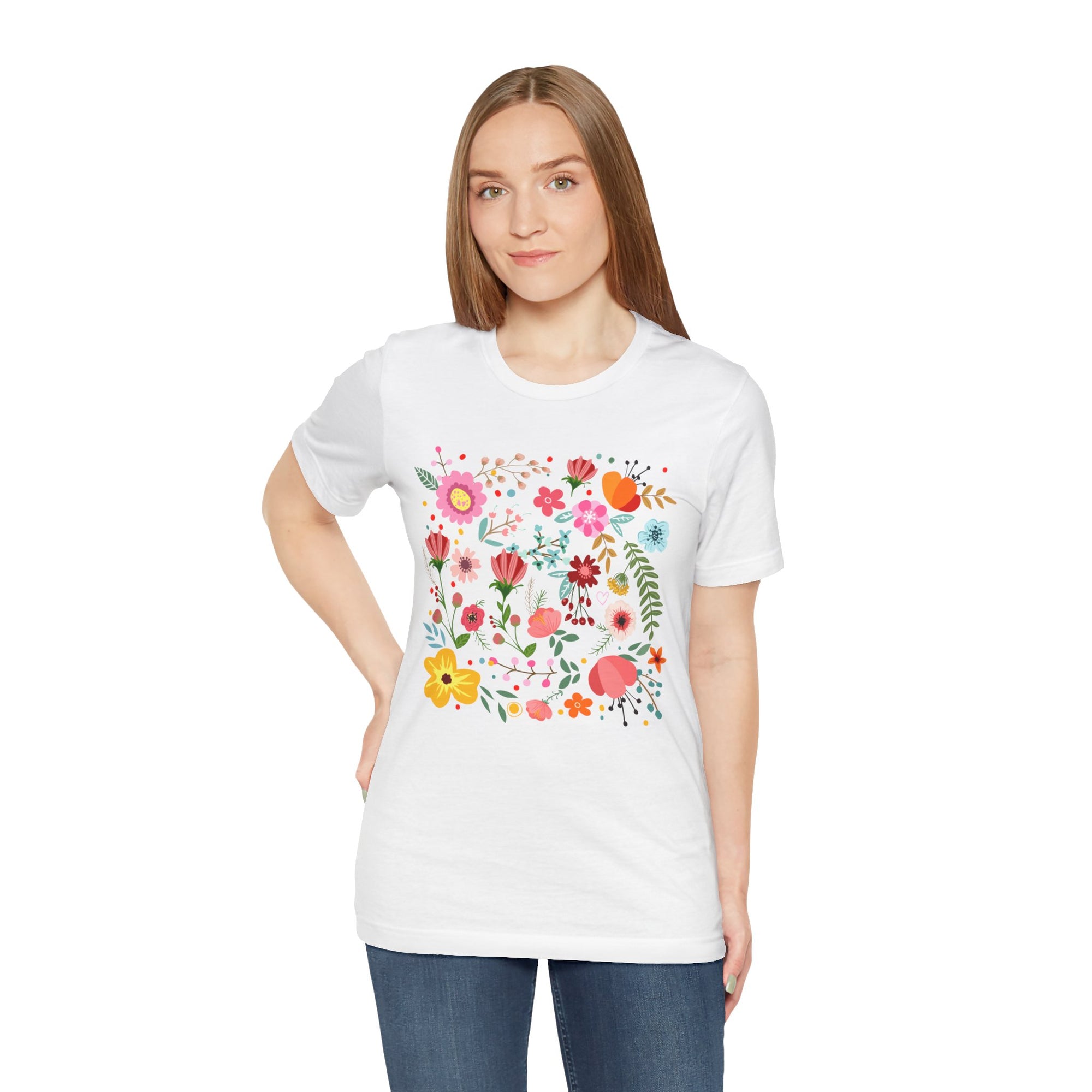 T Shirt Printed Colorful Flowers