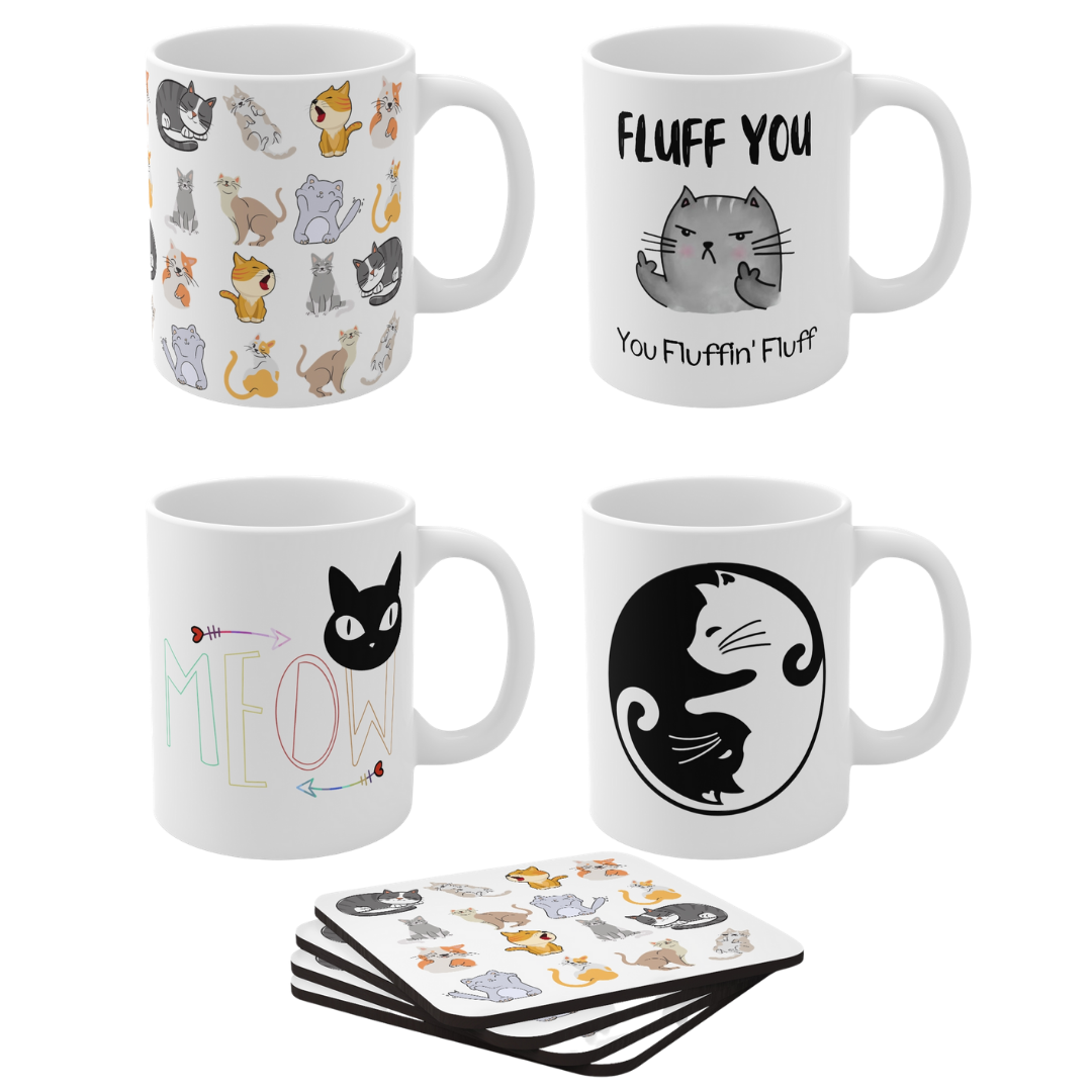Meow Bundle 4 Mugs & Coasters
