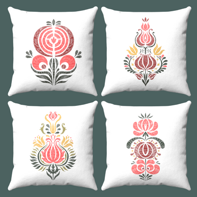 Floral Motif Designs Set of 4 Cushions