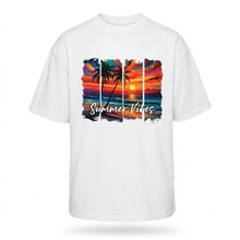 Load image into Gallery viewer, OVERSIZE White Half Sleeves Tshirt Printed Summer Vibes

