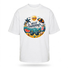 Load image into Gallery viewer, OVERSIZE White Half Sleeves Tshirt Printed Hello Summer
