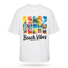 Load image into Gallery viewer, OVERSIZE White Half Sleeves Tshirt Printed Beach Vibes 2

