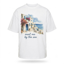 Load image into Gallery viewer, OVERSIZE White Half Sleeves Tshirt Printed Meet Me By The Sea
