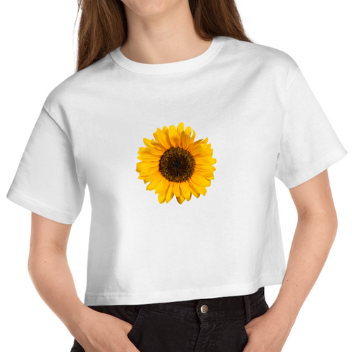 Cropped White T Shirt Printed Sunflower