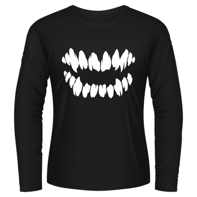 Black Tshirt Long Sleeves Printed White Teeth