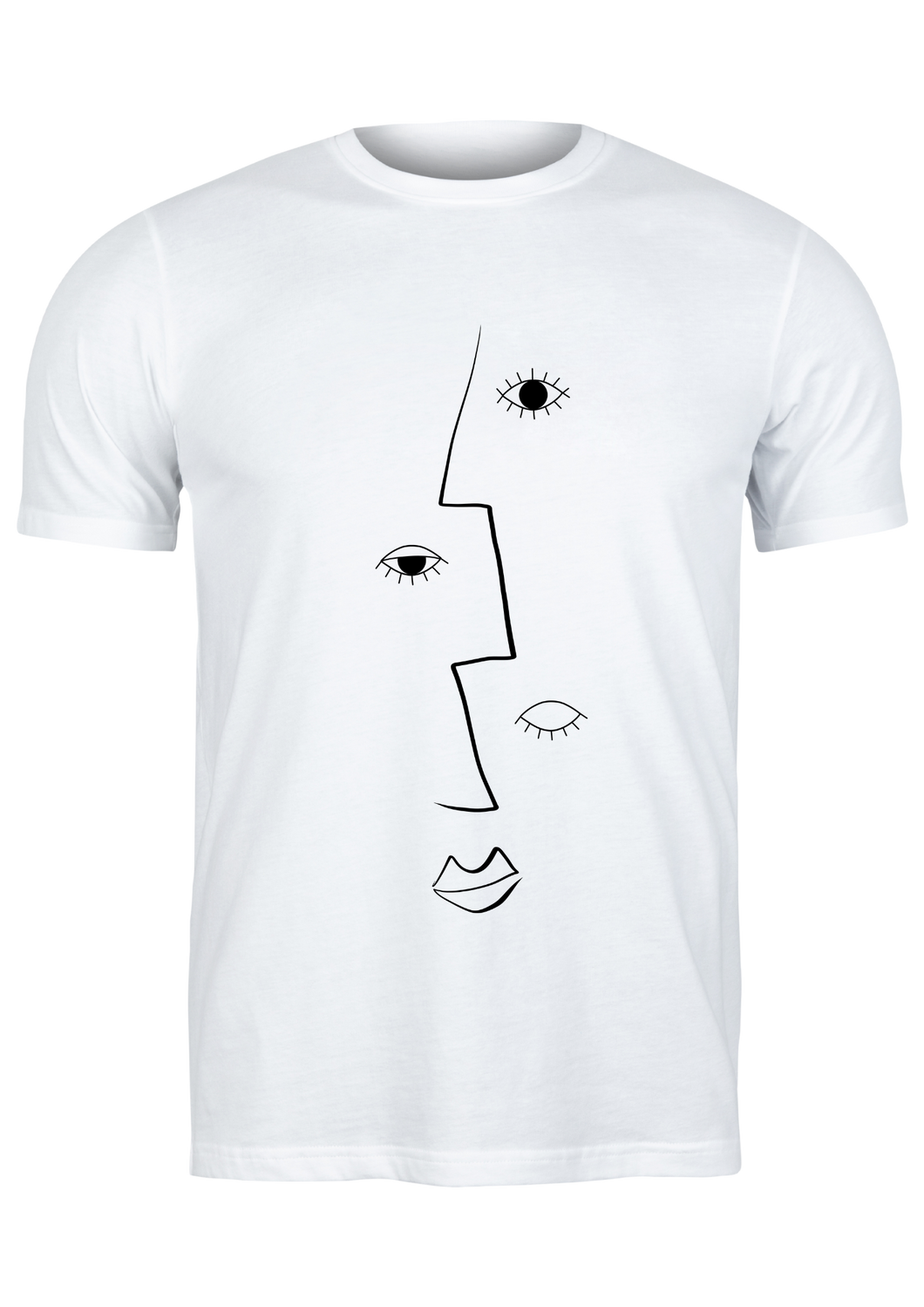 Unisex T Shirt Printed Faces Line Art