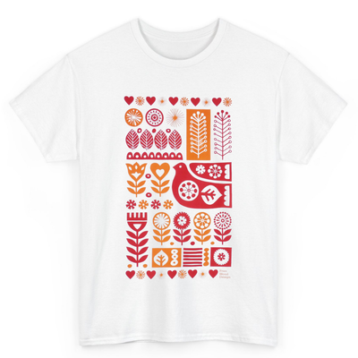 White T Shirt Printed Scandinavian Pattern