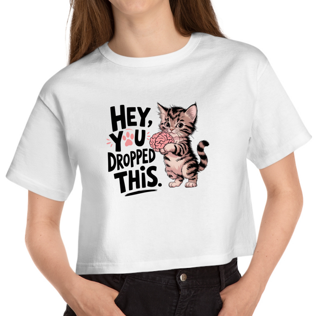 Cropped White T Shirt Printed Hey You Dropped This Cat