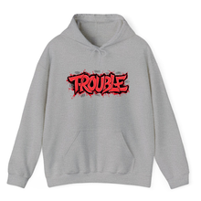 Load image into Gallery viewer, Heather Grey Hoodie Printed Trouble
