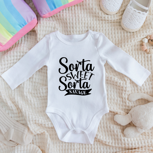 Baby Bodysuit Onesie Sorta Sweet Sorta Savage Long Sleeves