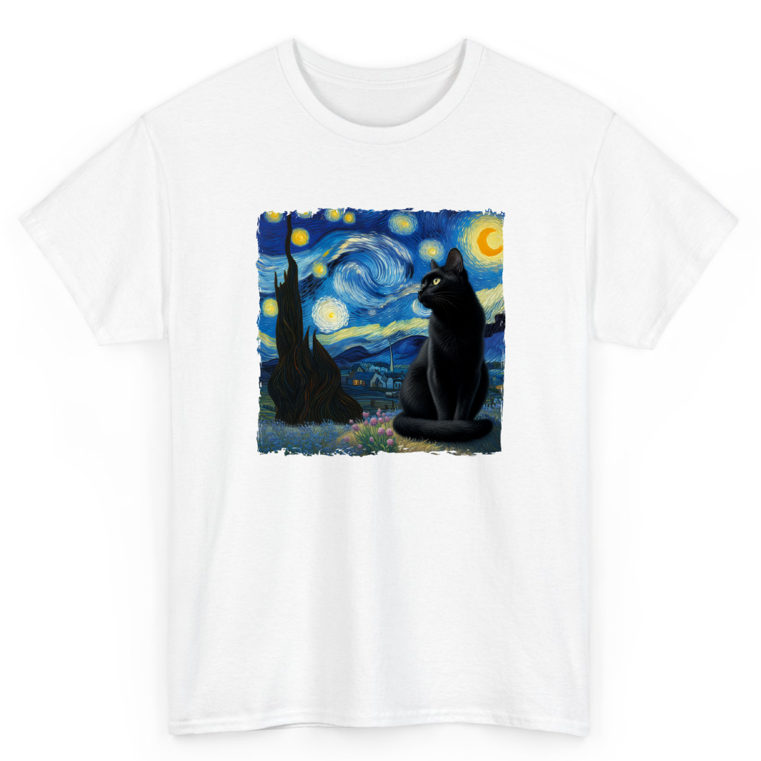 T Shirt Printed Starry Night Cat