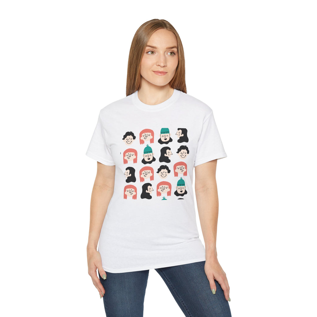 T Shirt Printed Faces Pattern