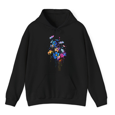 Black Hoodie Printed Dripping Flowers