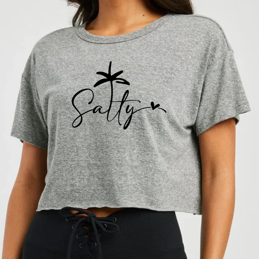 Cropped Heather Grey T Shirt Printed Salty