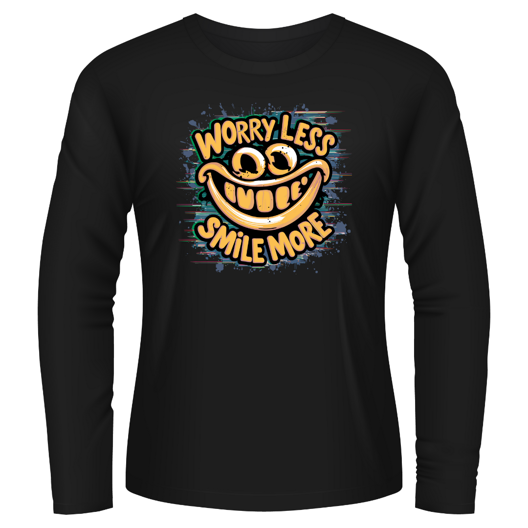 Black Tshirt Long Sleeves Printed Worry Less Smile More