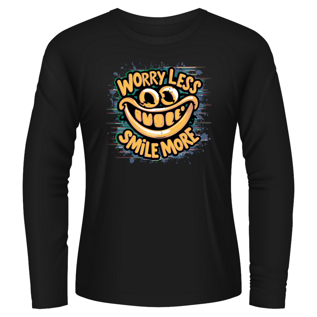 Black Tshirt Long Sleeves Printed Worry Less Smile More
