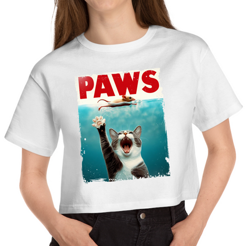 Cropped White T Shirt Printed Paws
