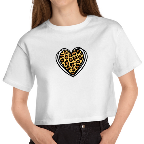Cropped White T Shirt Printed Heart Animal Skin