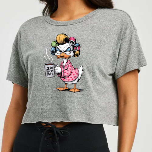 Cropped Heather Grey T Shirt Printed Zero Ducks Given