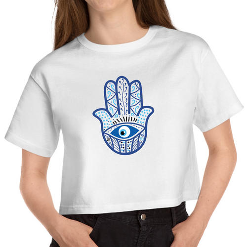 Cropped White T Shirt Printed Khamsa
