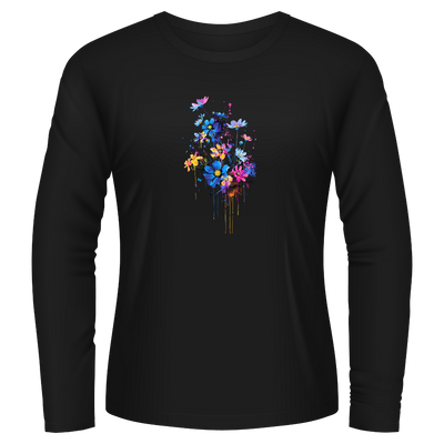 Black Tshirt Long Sleeves Printed Flowers