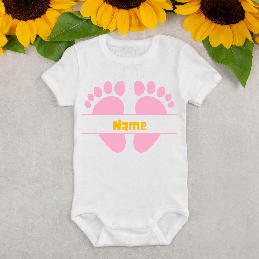 Baby Bodysuit Onesie Printed Baby Feet Custom Name