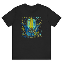 Load image into Gallery viewer, Black Half Sleeves T Shirt Khamsa Hand
