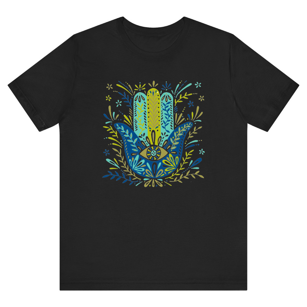 Black Half Sleeves T Shirt Khamsa Hand