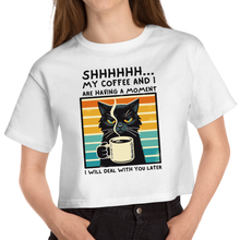 Load image into Gallery viewer, Cropped White T Shirt Printed Shhh My Coffee And I
