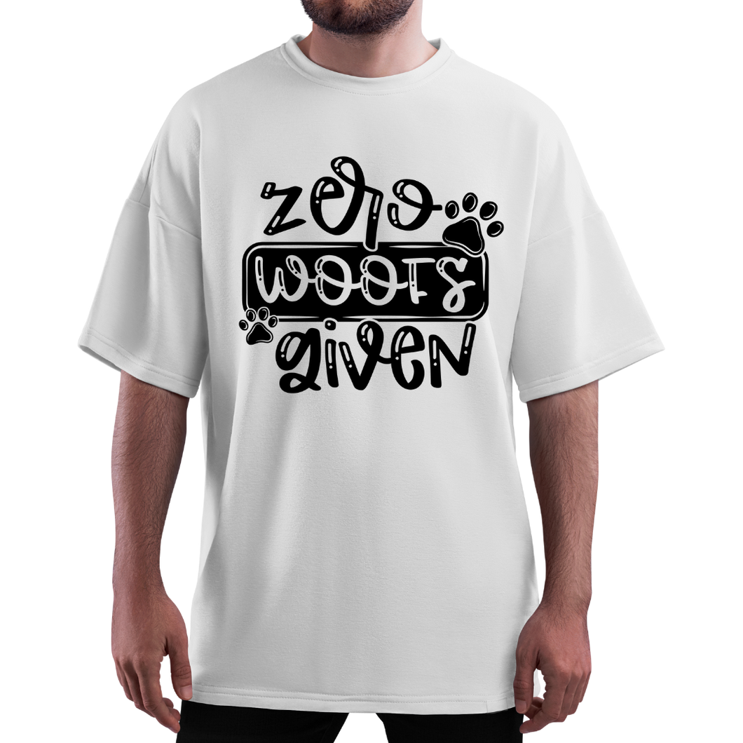OVERSIZE White Half Sleeves Tshirt Printed Zero Woofs Given