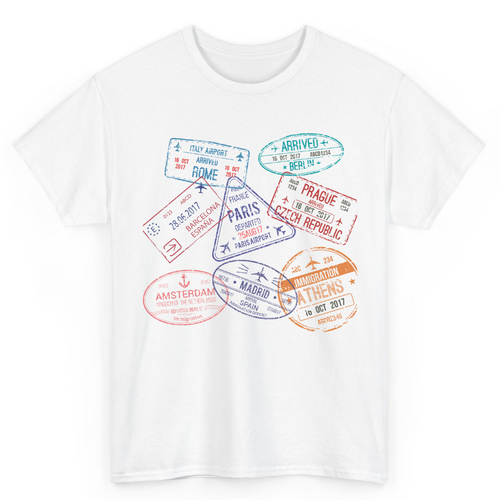T Shirt Printed Travel Stamps