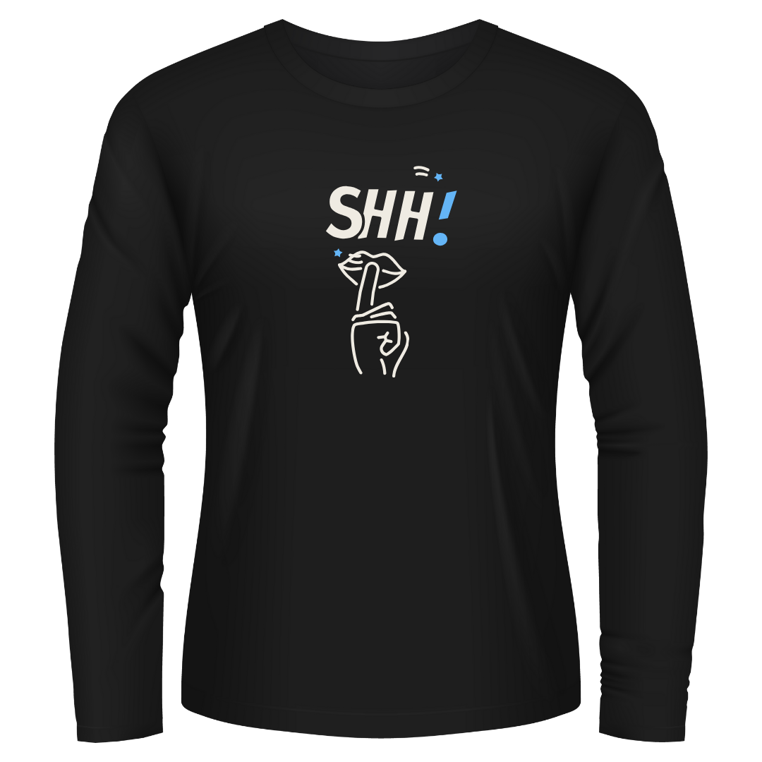 Black Tshirt Long Sleeves Printed Shhh