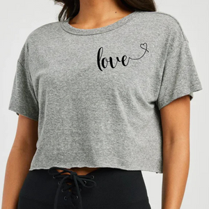 Cropped Heather Grey T Shirt Printed Love Heart
