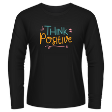 Load image into Gallery viewer, Black Tshirt Long Sleeves Printed Think Positive
