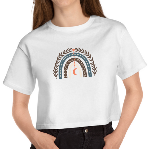 Cropped White T Shirt Boho Rainbow