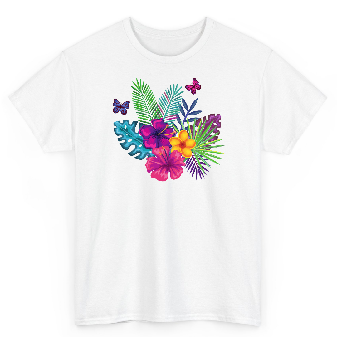 T Shirt Printed Flowers and Butterflies