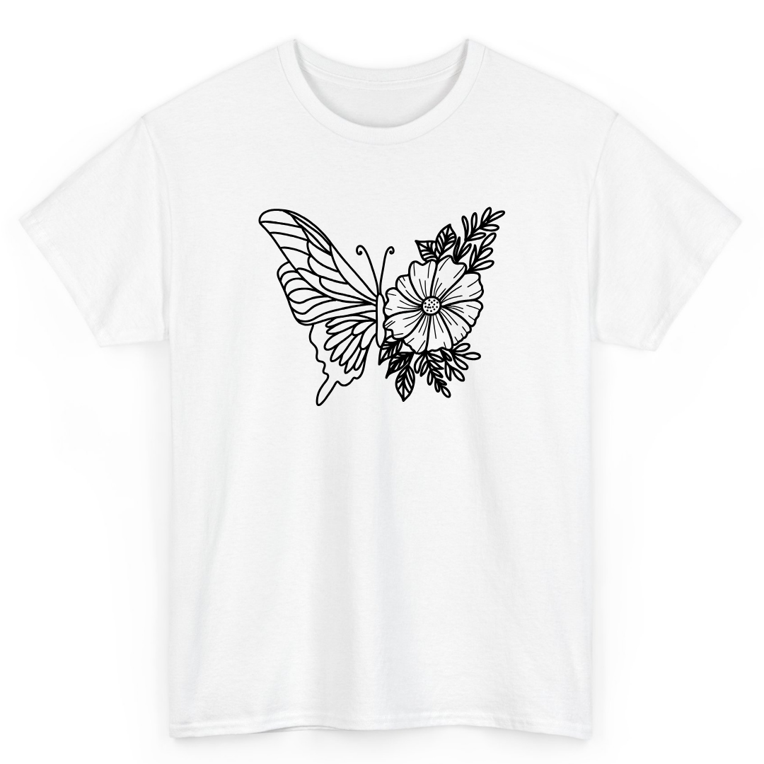 T Shirt Printed Floral Butterfly
