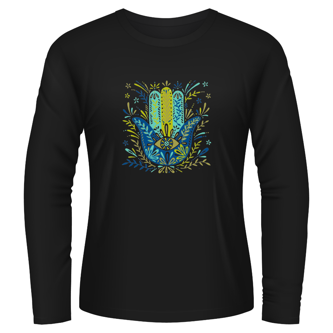 Black Tshirt Long Sleeves Printed Khamsa