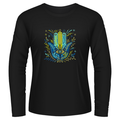 Black Tshirt Long Sleeves Printed Khamsa