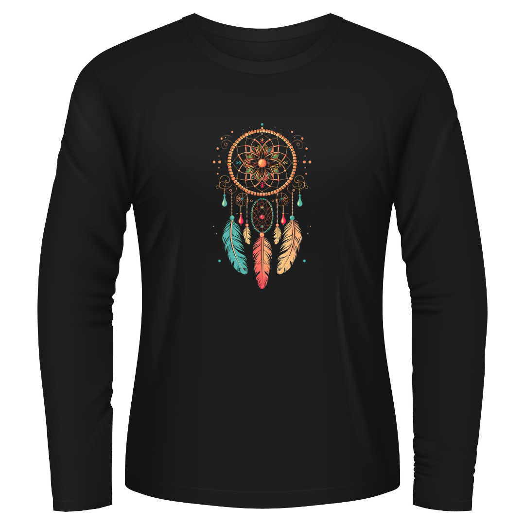 Black Tshirt Long Sleeves Printed Dream Catcher