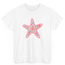 Load image into Gallery viewer, White t-shirt with a colorful starfish design
