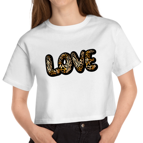 Cropped White T Shirt Printed Love Animals Skin