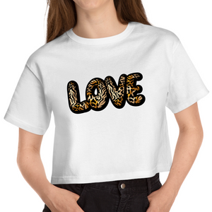 Cropped White T Shirt Printed Love Animals Skin
