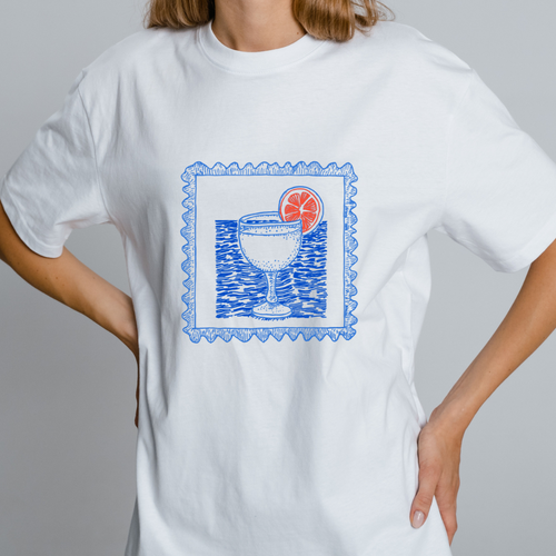 OVERSIZE White Half Sleeves Tshirt Printed Summer Drink