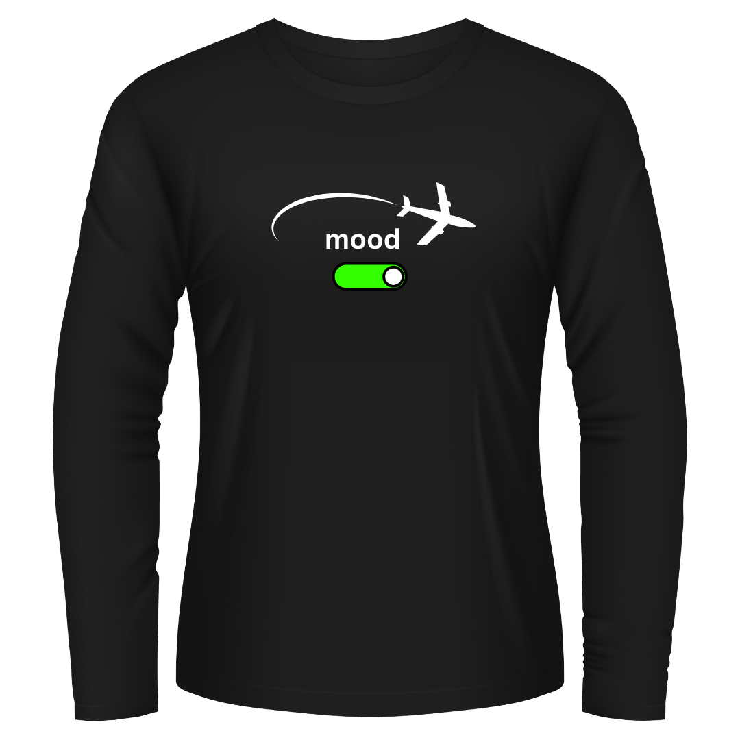 Black Tshirt Long Sleeves Printed Airplane Mode On