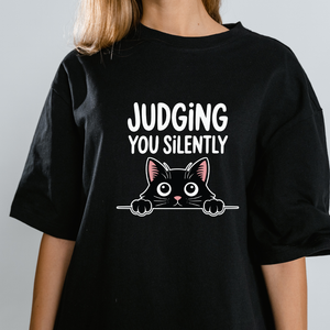 OVERSIZE Black Half Sleeves Printed Judging You Silently