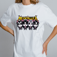 Load image into Gallery viewer, OVERSIZE White Half Sleeves Tshirt Printed Meowtallica
